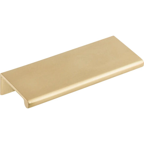 Gold-tone cabinet pull, flat bar design, viewed at an angle, suitable for modern and transitional hardware installations on doors and drawers.