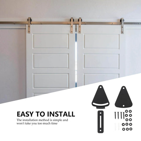Privacy Barn Door Lock Teardrop Latch Black Carbon Steel For Sliding Barn Doors Pocket Doors Cabin Doors And Shed No Fuss Easy Install For Bedroom And Bathroom, showing installation equipment and barn door rail.