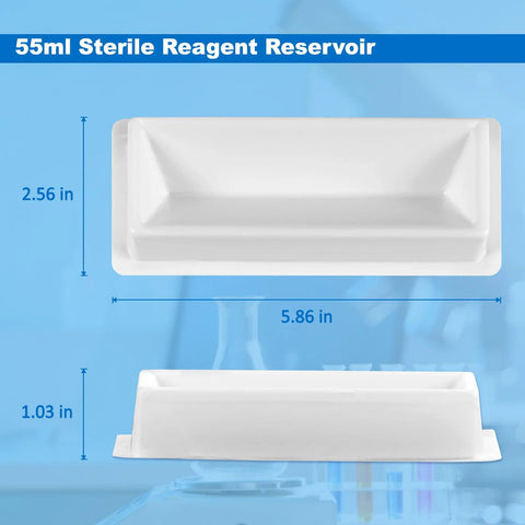 55ml sterile reagent reservoir, white PS plastic, one-channel design