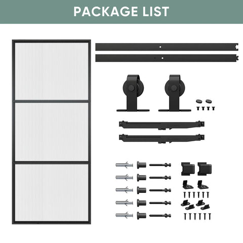 Glass Barn Door 36x84 Reeded Glass With Carbon Steel Pre Drilled Frame Sliding Door Panel Includes 6 Ft Hardware Kit shown
