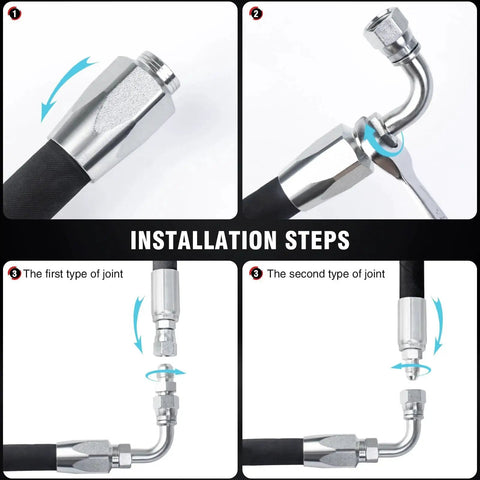 Installation steps for 2 Pack Ninety Degree Hydraulic Hose Field Repair Kit For One Quarter Inch Inner Diameter Reusable Zinc Plated