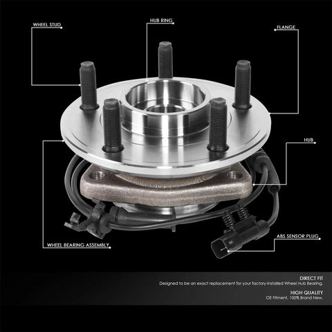 Front view of 32 Spline Front Wheel Bearing Hub Assembly With ABS Sensor Plug For Jeep Wrangler JK 2007 2018 Front Driver Or Passenger Side Bare Steel Replacement Dana 30 44 Axles