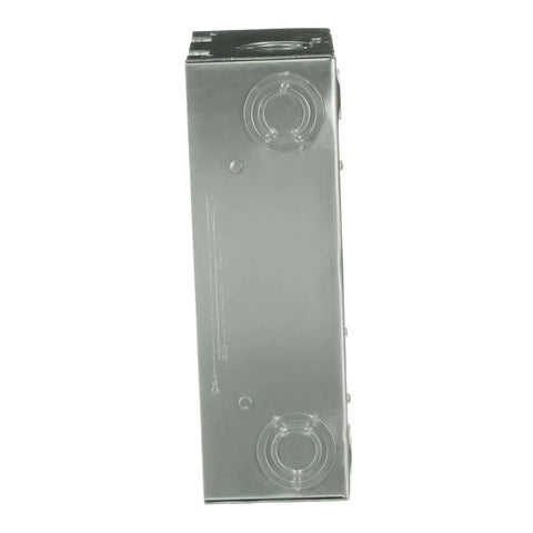 Side view of Single Unit 70A Main Lug Indoor Load Center 2 Space 4 Circuit Surface Mount Panel with galvanized box