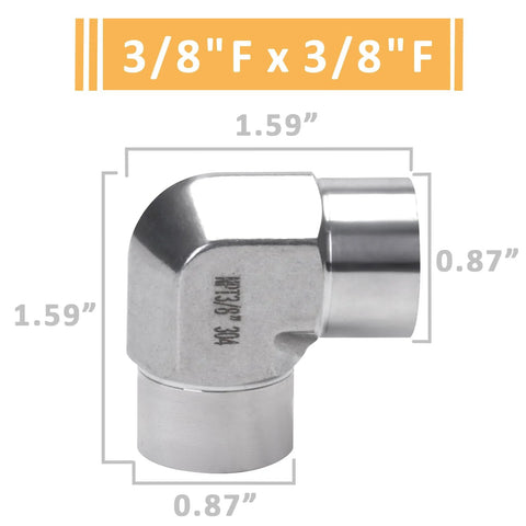 DERPIPE 90-degree street elbow, 3/8 NPT female to 3/8 NPT female, stainless steel 304 forged barstock, pack of 2