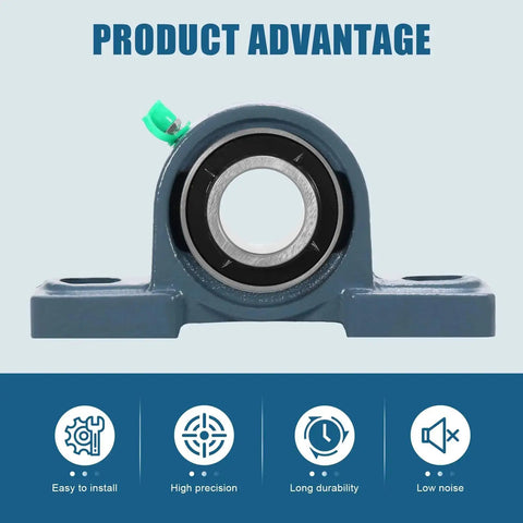 Front view of Two Pack UCP205-16 Pillow Block Bearing 1 Inch Beefy Heavy Duty Self Aligning Mounted Ball Bearing With Solid Cast Iron Base