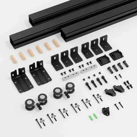8 Ft Box Rail Sliding Barn Door Track Kit, heavy duty aluminum alloy wall mount with hardware for single door, not installed.