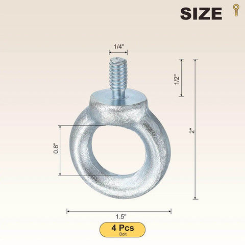 Shoulder Eye Bolt Set One Quarter Inch By One Half Inch Four Pack Carbon Steel Lifting Eye Bolts With Threads For Hoisting Rigging And Load Securing