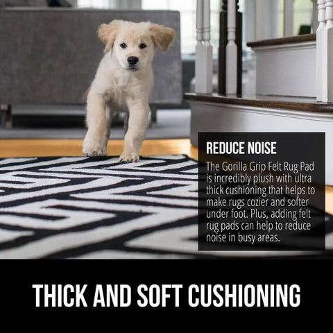 Felt with rubber rug pad with dog on rug, 3x5 feet area rug pad for hardwood floors, slip resistant underlayment, cushioned gripper.