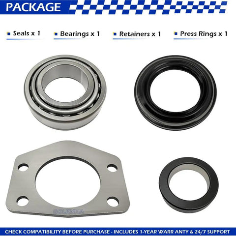 Beefed-Up Axle Bearing And Seal Kit With Drum Brake Setup for Jeep Dana 44 Rear 1997-2006, bearings, seals, retainers visible