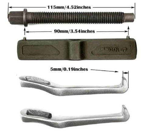 Parts of 2 Jaw Gear Puller For Pulley Flywheel And Bearing Removal Pro Grade Gear Puller For Auto Shop Use, showing dimensions