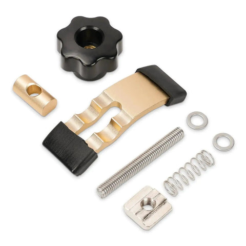 Two Pack Mini Hold Down Clamps Kit For CNC Routers components laid out, including clamp, screws, and washers, compatible with 3018 Series.