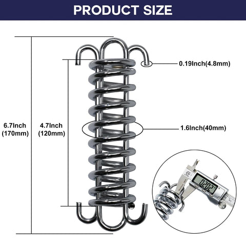 Stainless steel porch swing spring with top and bottom hooks, heavy-duty, 0.19 inch wire gauge