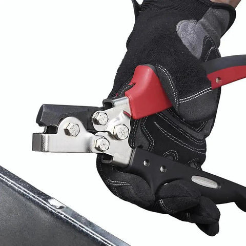 Snap Lock Punch Tool For Metal Edges, Steel Construction, Red And Black Finish, Easy One Hand Use, Ergonomic Grip, Non Slip Handle