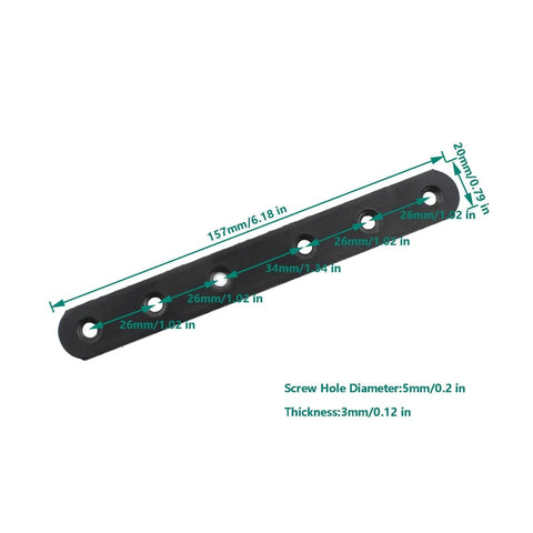 4 Pack Flat Mending Plate For Wood Ulifestar Black Iron Flat Straight Brace Brackets shown with dimensions and screw holes