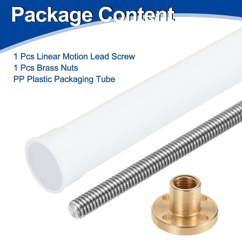100mm TR8X1 Lead Screw With Brass Nut For 3D Printers, 1mm Pitch 1 Start, 304 Stainless Steel Rod with packaging tube