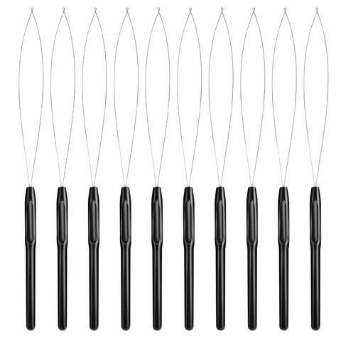 10 Pack Hair Extension Loop Tools And Needle Threaders For Easy Stringing And Styling, Lightweight Plastic Handle, Ideal For Bead Hair Extensions