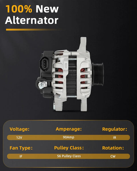 Drop In 12V 90Amp Alternator With S6 Pulley For Hyundai Accent 2012 2017 And Veloster 2012 2017 And Kia Rio 2012 2013 Direct Fit Replacement