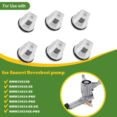 Six white check valves with black O-rings for AR Annovi Reverberi pumps, AR2233 replacement 6-pack