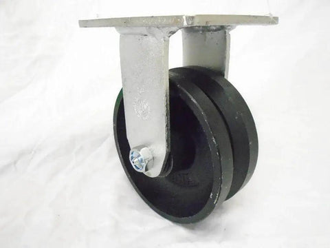 Heavy Duty 5 Inch By 2 Inch Rigid Caster Set Of Four With Seven Eighths Inch V Groove Iron Steel Wheels 900 LB Capacity Each Black Finish