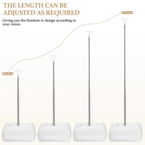 Adjustable Balloon Pillar Kit Set 4 With Stable Bases For Indoor Outdoor Events, showing expandable poles from 38.8 to 200cm.