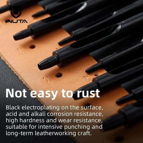 Round Hole Punch Set For Leather, Watch Bands, Belts, And Crafting, rust-resistant black steel punches on leather