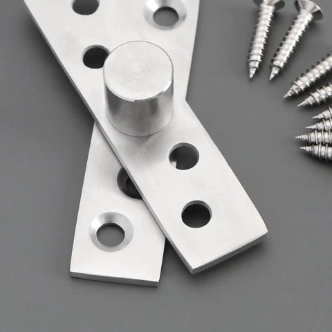 Eight Piece 360 Degree Door Pivot Hinge Set With Fixing Screws Stainless Steel Center Pivot Hinges close-up view