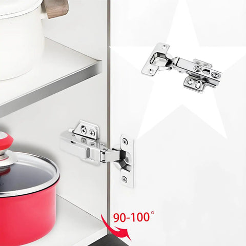 Two Pack 100 Degree Frameless European Style Soft Close Kitchen Cabinet Hinges With Six Way Adjustable Stainless Steel Built In Damping Hydraulic System installed on cabinet door.