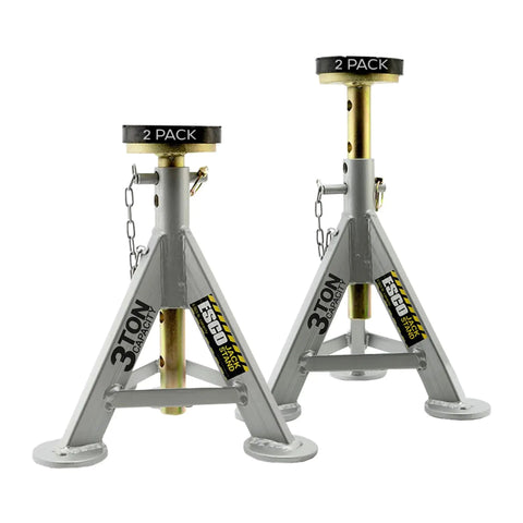 3 Ton Jack Stands Pair With 10 Adjustable Heights And Rust Resistant Post, gray and yellow, front view