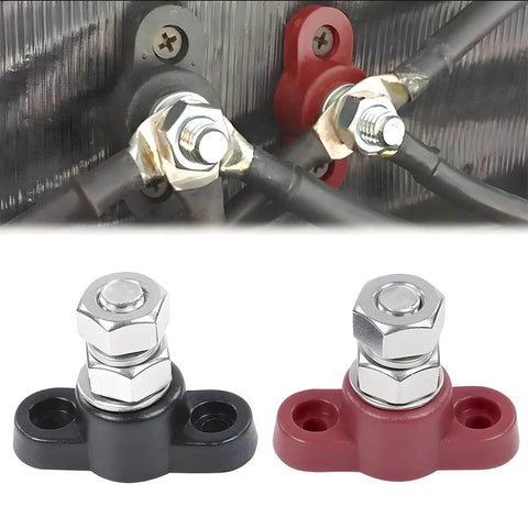 Two Pack 3/8 Inch 12V Car Battery Junction Block With Single Stud Power And Ground Beefy Heavy Duty Insulated Terminal Block