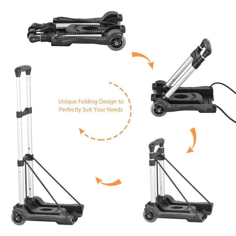 Folding Luggage Cart With 88 Lb Load Capacity Lightweight Durable Aluminum Alloy Frame Travel Trolley folding process visual