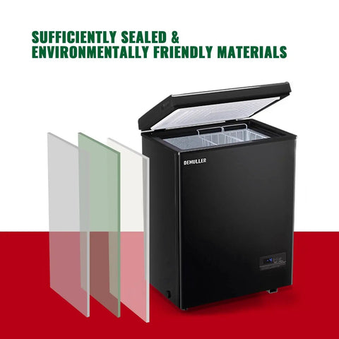 3.5 Cu Ft Chest Freezer With Temperature Display And Removable Basket, open lid showing internal basket, digital control visible