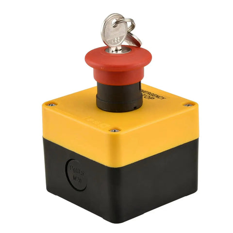 Red Weatherproof Emergency Stop Push Button Switch 660V 10A with box and key 1NO 1NC heavy duty pro grade for machinery control