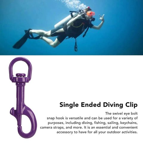 Purple single-ended diving bolt snap clip with swivel eye.