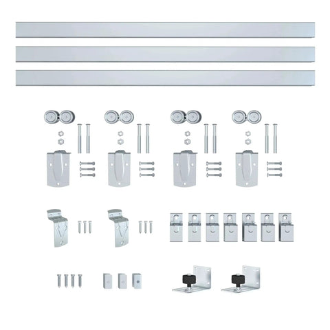 Exterior Sliding Barn Door Hardware Kit For 12 Ft Double Doors, Heavy Duty Track Kit, Wall Mount, Silver Finish, Outdoor Grade
