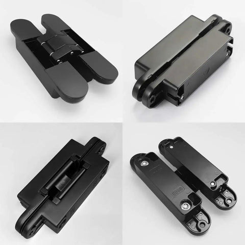 Hidden Door Hinges Set Concealed Invisible Hinges Heavy Duty Up To 132 Lbs 3D Adjustable Black 2 Pack 180 Degree Opening