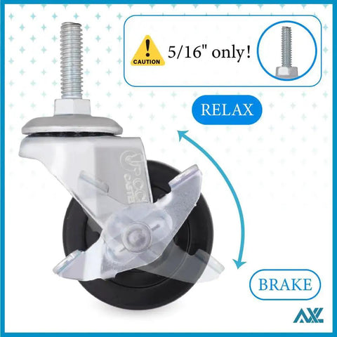 5/16 UNC Threaded Stem 2 Inch Swivel Caster Wheel with Brake and Relax Labels, Replacement Wheel for Carts, Cabinets