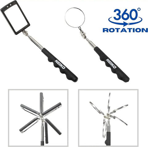 Extendable Magnetic Pickup Tool Set With LED Flashlight And Telescoping Mirror NEIKO 20736A 360 Degree Swivel for mechanics.
