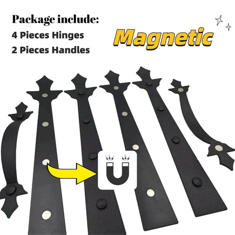 Magnetic Decorative Garage Door Hardware Set With 4 Faux Hinges And 2 Handles In Black Finish For Instant Curb Appeal
