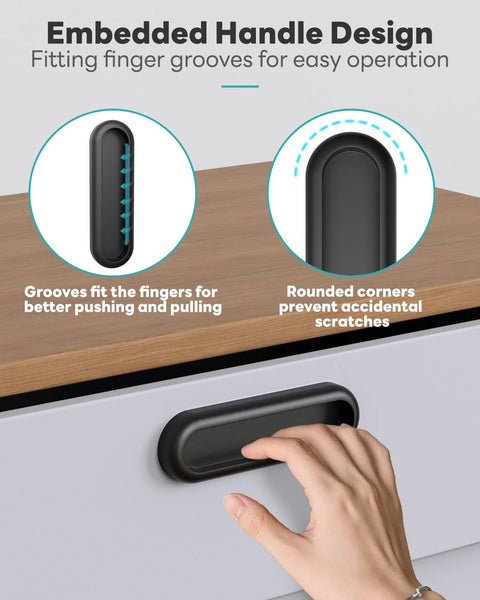 Stick-On 4 Inch Aluminum Drawer Pulls, One-Piece Rust-Proof Push-Pull Knobs For Kitchen Cabinets, Closets, Installed