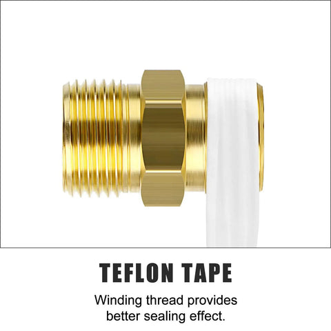 Side view of brass compression tube fitting with Teflon tape, Brass Compression Tube Fitting Connector 10 Pcs 1 Quarter Inch OD To 1 Quarter Inch OD Set.