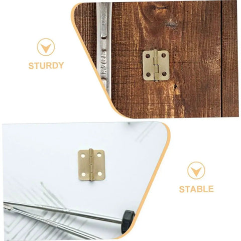 Mini Jewelry Box Hinges Set With Screws 40 Pcs 270 Degree Cabinet Hinges installed on wood and metal surface showcasing stability