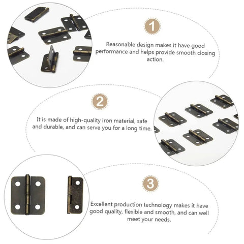 Heavy Duty Spring Hinges Kit 500 Pieces For Boxes And Cabinets With Screws Miniature Iron Hinges For Jewelry Boxes And Small Cases Antique Style Hardware Durable And Smooth Operation shown with design features and material benefits