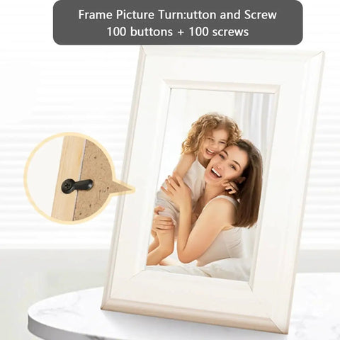 100 Piece Picture Frame Backing Clips With Screws Black Turn Button Fasteners Kit displayed on picture frame