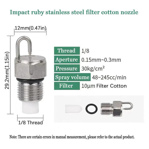 Cleaning Nozzle With Ultra Fine Atomization For High Pressure Water Systems, 316 Stainless Steel With Ruby Ceramic Plate
