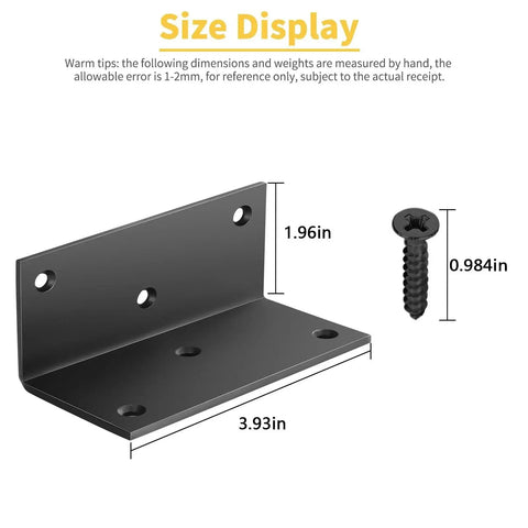 Heavy Duty 4 Inch L Shaped Right Angle Bracket With Screws 6 Hole Mounting 3 Millimeter Thick Black Metal Corner Brace size display