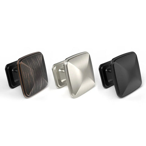 Variety of cabinet knobs in different finishes including matte black, ideal for enhancing cabinets, dressers, and drawers.