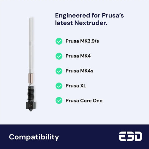 High Flow 0.6mm Prusa Nozzle For MK4 XL 3D Printer ObXidian Brass Variant listed with compatible models, including Prusa MK4 and XL.