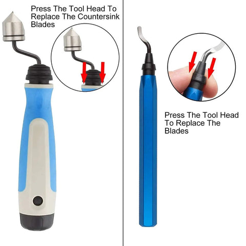 Hand Deburring Tool Kit With 10 Rotary Deburr Blades And 1 Countersink Blade From Acrux7, Aluminum And Silicone Handle, blade replacement
