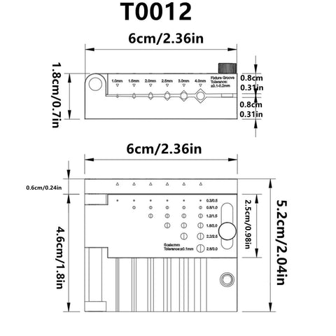 Technical diagram of Ultra Light Aluminum Adjustable Drill Guide Jig dimensions and features for coaxial and through hole drilling.