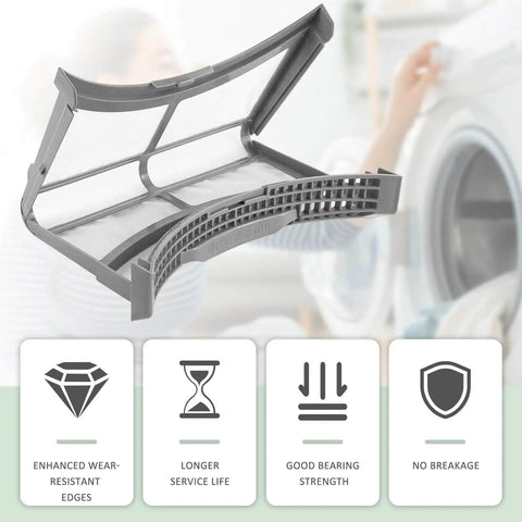 Dryer lint filter replacement kit with brush - stainless steel mesh & ABS frame, DC61-02595A, showing durability features.